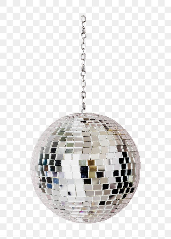 a disco ball hanging from a chain on a white background