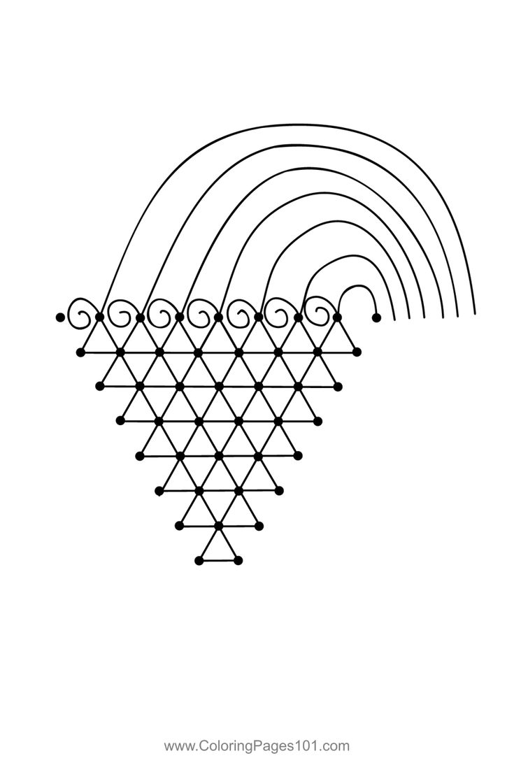 a drawing of an array of lines and dots in the shape of a rainbow with five circles