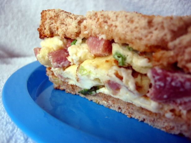 a close up of a sandwich on a blue plate