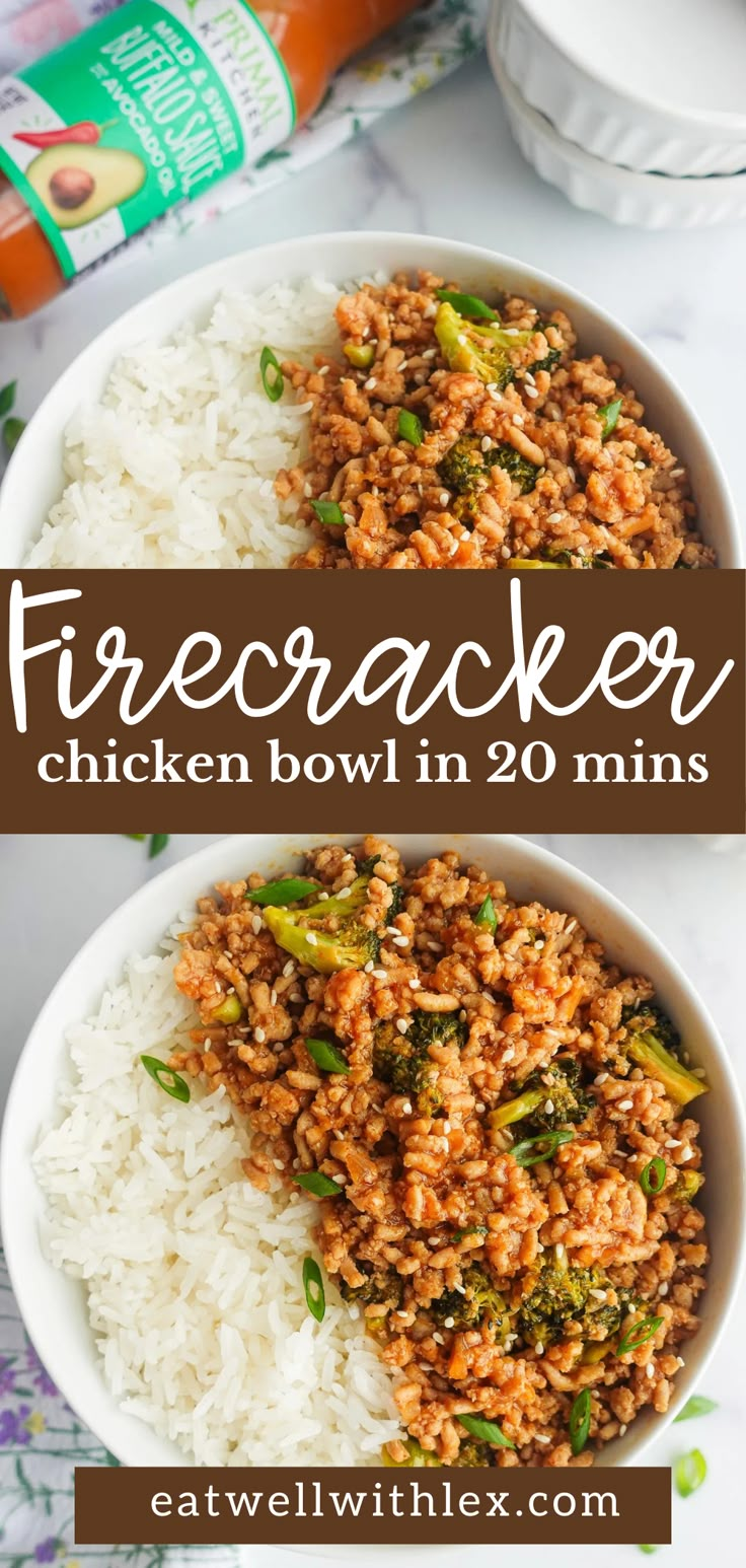 firecracker ground chicken stir fry with rice for easy easy dinner. Easy Bowl Dinners, Meal Prep For Dinner Families, Ground Chicken Recipes Healthy Meal Prep, Ground Chicken Meal Prep Recipes, Fast And Healthy Dinners, Easy Meals With Ground Chicken, Healthy Dinner Recipes Ground Chicken, Inexpensive Healthy Dinners, Healthy Comfort Dinner Recipes