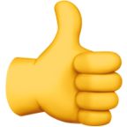 a yellow thumbs up sign on a white background