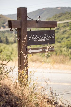 a wooden sign sitting on the side of a road next to a lush green hillside