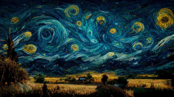 the starry night painting is shown in an image that looks like it has been painted