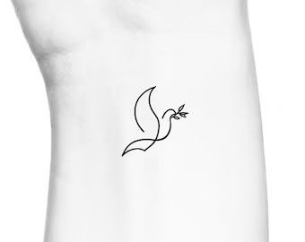 a white shirt with a black bird on it's chest and an arrow in the back