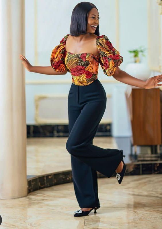 Nice Ankara Tops For Ladies, Native Trouser And Top For Ladies, Native Tops For Ladies, Trouser And Top For Ladies Ankara, Palazzo Trouser And Top Ankara, Ankara Corset Top Outfit Classy, Ladies Trousers And Top African Wear, Ankara Top Styles For Ladies, Ankara Tops For Women