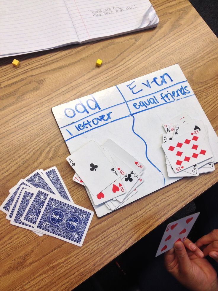 playing cards on a table with handwritten instructions