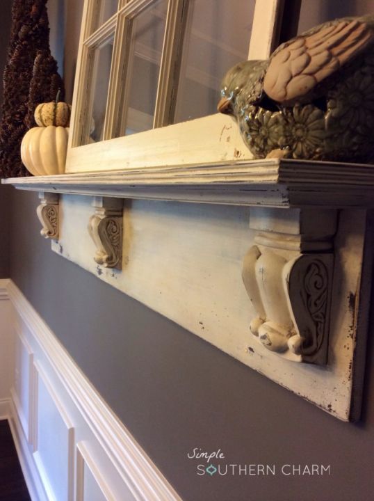 an old mantle is painted white with the words diy mantel shelf above it