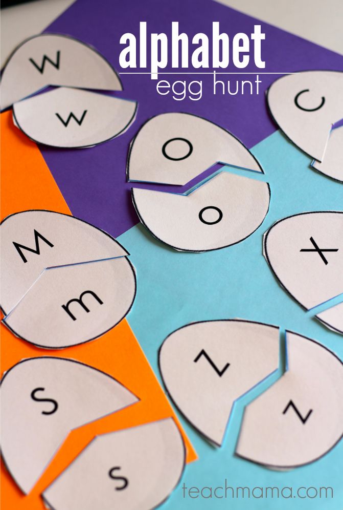 an egg hunt game with letters and numbers cut out to look like the same thing