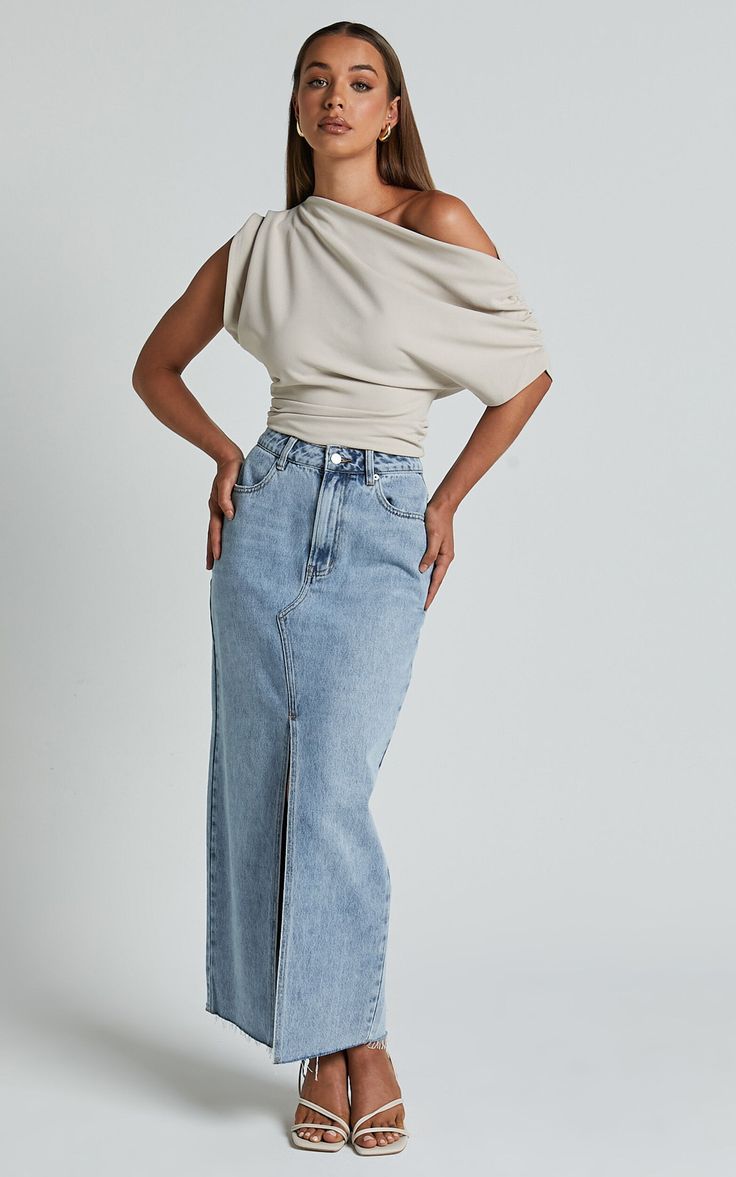 Nalfie Top - Asymmetrical Top in Oat | Showpo USA White Asymmetrical Top, Assymetrical Top Outfits, Asymmetrical Outfits, Asymmetrical Top Outfit, Assymetrical Top, Asymmetrical Outfit, Shirt Outfit Summer, Statement Tops, 2025 Trends