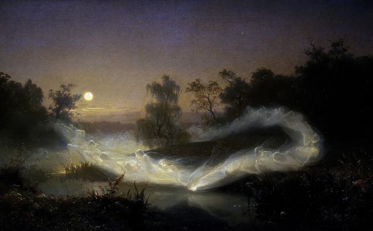 an image of a painting that looks like it is in the middle of a foggy night