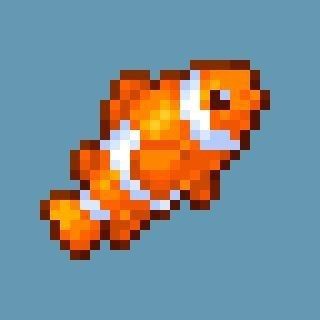 an orange and white fish pixelated in pixels