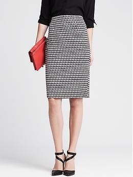 Sloan-Fit Geo Pencil Skirt | Banana Republic Chic Pencil Skirt Bottoms With Back Zipper, Chic Pencil Skirt With Back Zipper, Structured Fitted Formal Skirt, Formal Structured Fitted Skirt, Chic Workwear Skirt With Side Zipper, Chic Structured Fitted Skirt, Flattering Fitted Pencil Skirt For Workwear, Modern Fitted Knee-length Bottoms, Modern Fitted Lined Skirt