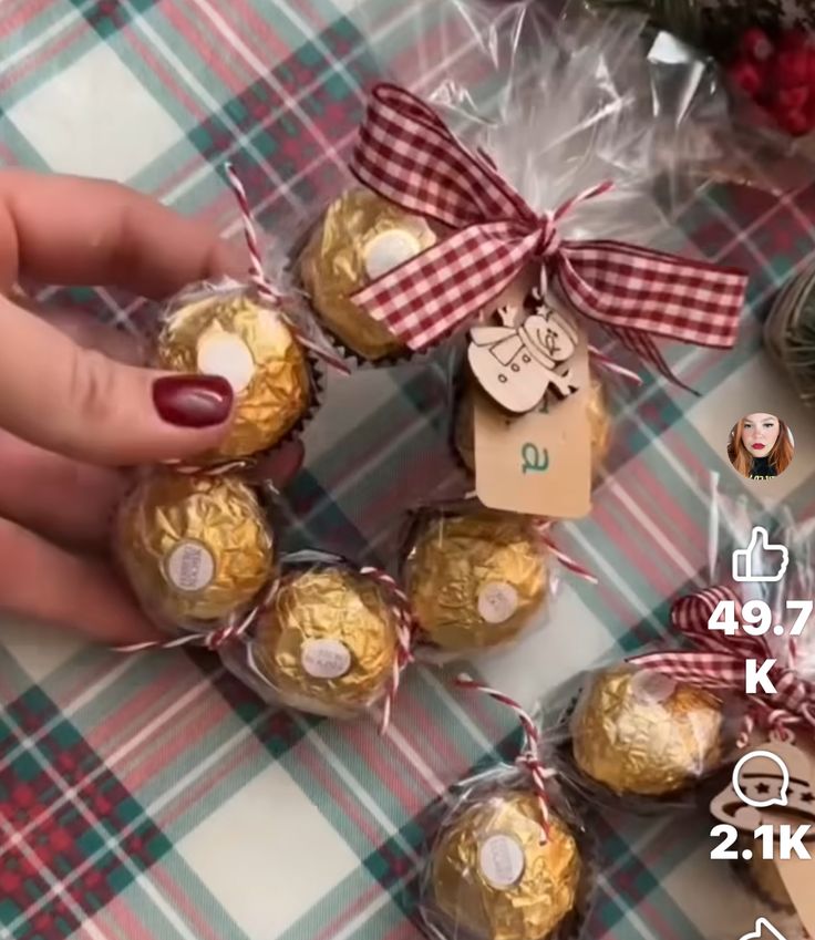 chocolates wrapped in cellophane and tied with ribbon