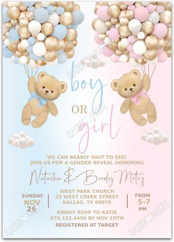 a baby shower with teddy bears and balloons