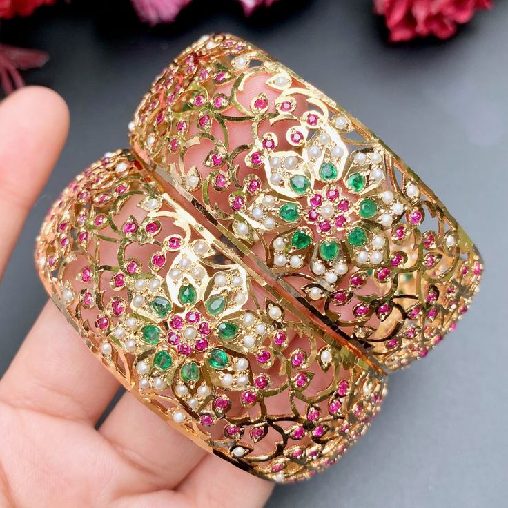 Antique Mughal era Inspired | Statement Bangles | Gold Plated Ornate Jewelry With Stone Work For Festive Occasions, Elegant Bangle With Intricate Design For Diwali, Elegant Diwali Bangle With Intricate Design, Ornate Festive Jewelry With Stone Work, Ornate Ceremonial Jewelry With Stone Work, Festive Ornate Jewelry With Stone Work, Luxury Kundan Chandbali Jewelry, Ornate Chandbali Jewelry With 17 Jewels, Luxury Kundan Jewelry With Stone Work