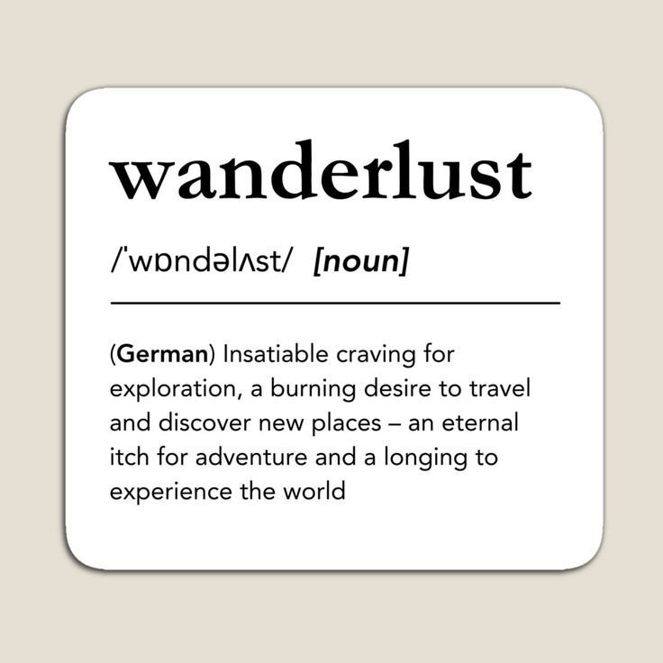 the word wanderlust is written in black and white on a square sticker