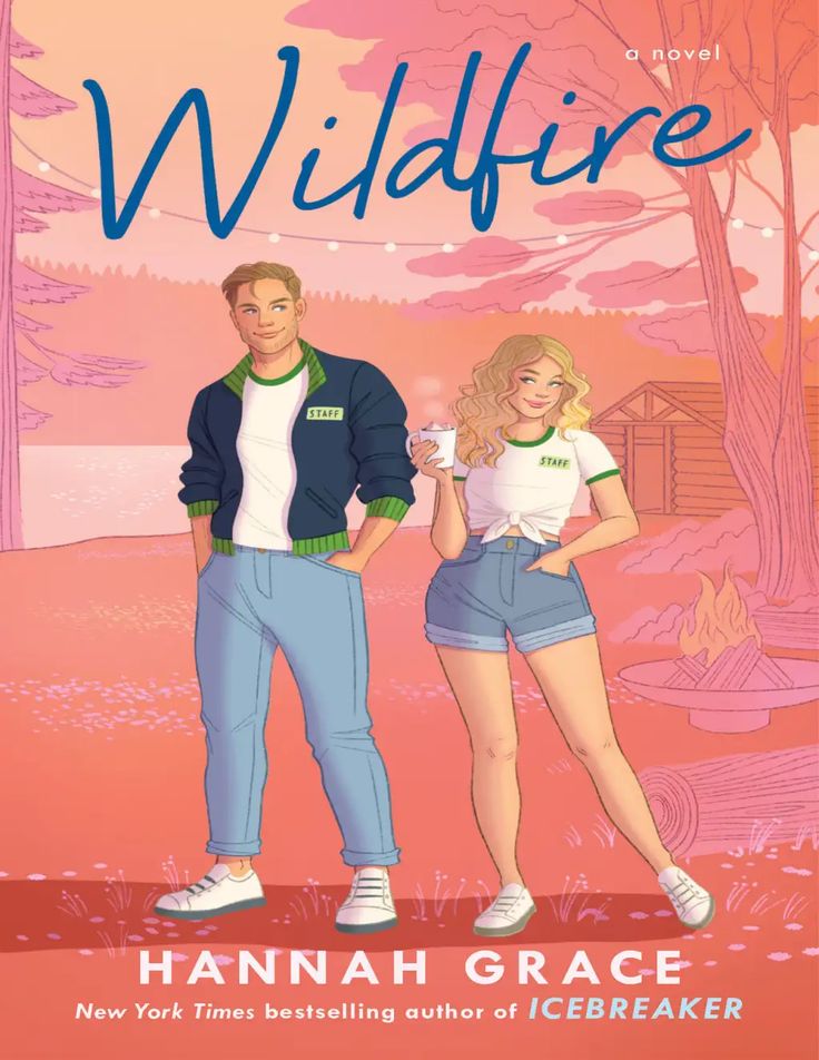 a man and woman standing next to each other with the title wildfire written in blue