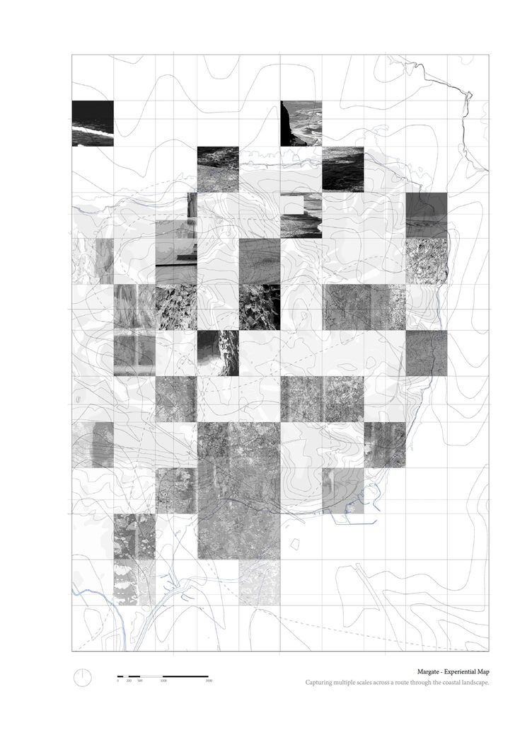 an abstract map made up of squares and lines in black and white, with the area marked