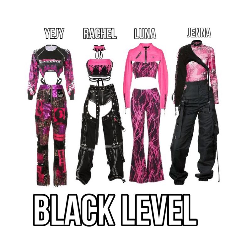 4 Outfits Kpop, Kpop Fashion Outfits Blackpink, Pubg Outfits, Group Outfit Ideas, Group Outfits, Look Grunge, Preformance Outfits, Jaded London, High Neck Long Sleeve