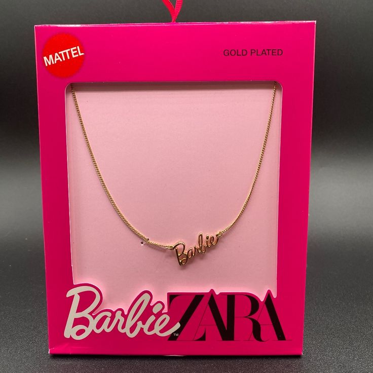 Super Cute Official Zara And Mattel Barbie The Movie Necklace. New In Box! Perfect For A Barbie Night Out!!! Zara Gold Necklace Gift, Gold Zara Necklace For Gift, Barbie Night, Ursula Necklace, Vase Necklace, Necklace With Letter, Zara Necklace, Barbie The Movie, Tulip Necklace