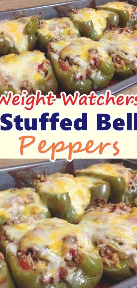 two pictures of stuffed bell peppers with cheese on top and in the bottom, there is a baking pan full of stuffed bell peppers