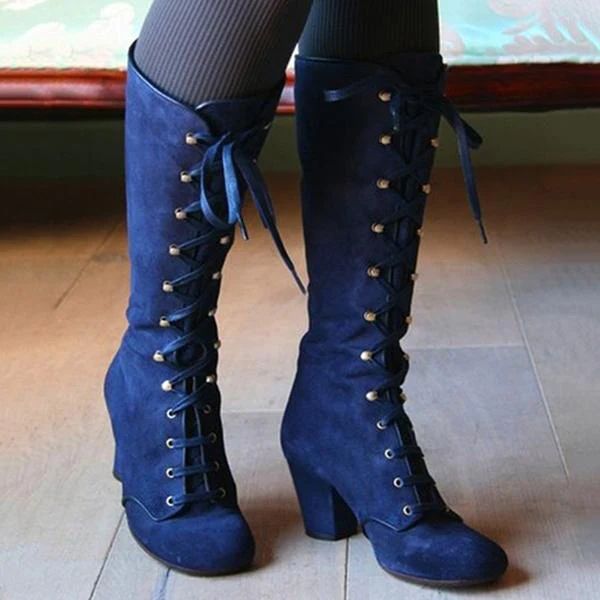 Rodress-women-autumn-winter-elegant-retro-chunky-heel-boots Steampunk Boots, Thick Heel Shoes, Gothic Boots, Black Lace Up Boots, Buy Boots, Punk Boots, Gothic Vintage, Retro Punk, Blue Boots