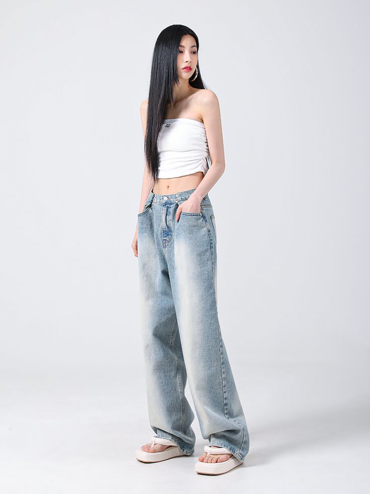 Editor's Notes The wide denim pants have a buckle at the waist for a comfortable fit. The unisex pants can create different silhouettes and moods. - AVANDRESS's unique design that accentuates the waist for a full feminine silhouette- Maxi length for a street-fashion style- Washing for a stylish mood- Wear all year round except hot summers- High quality finish with multiple steps of sampling- Neat finish by a professional- Comfortable and sturdy cotton fabricMeasurements(in.)XS / S / M Wide Leg Washed Blue Flare Jeans With Belt Loops, Faded Wide Leg Jeans With Belt Loops, Light Wash Wide Leg Pants With Belt Loops, Faded Wide Leg Pants With Belt Loops, Light Wash Wide-leg Pants With Five Pockets, Wide-leg Light Wash Pants With Five Pockets, Wide Denim Pants, Unisex Pants, Feminine Silhouette