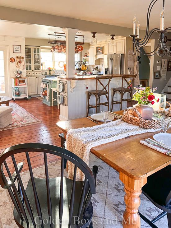 the dining room table is set for two