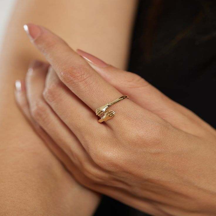 ◾14k Solid Gold Love Hug Ring for Women, Love Hugging Hand Stackable Ring, Tiny Hugs Ring, Minimalist Wedding Gift, Dainty Lover Gift Ring Make yourself feel one step ahead with our unique rings that you can buy for yourself or gift to your loved ones. ◾MADE TO ORDER◾ * Raw Material: 100% 14K Solid Gold * Gold Color selection: Yellow Gold, Rose Gold, White Gold * All sizes from 2-11 US * 14k (585) Stamp is available in all our products. * Our products are guaranteed and sent with a certificate. Open Initial Stackable Ring For Wedding, Dainty Bypass Ring For Anniversary, Dainty Open Couple Rings For Promise, Wedding Stackable Heart Ring Open Shape, Engraved Open Ring For Promise, Simple Design Open Diamond Ring, Fine Jewelry Promise Ring With Simple Design, Gold Stackable Bypass Ring For Wedding, Fine Jewelry Open Ring Midi Rings For Anniversary