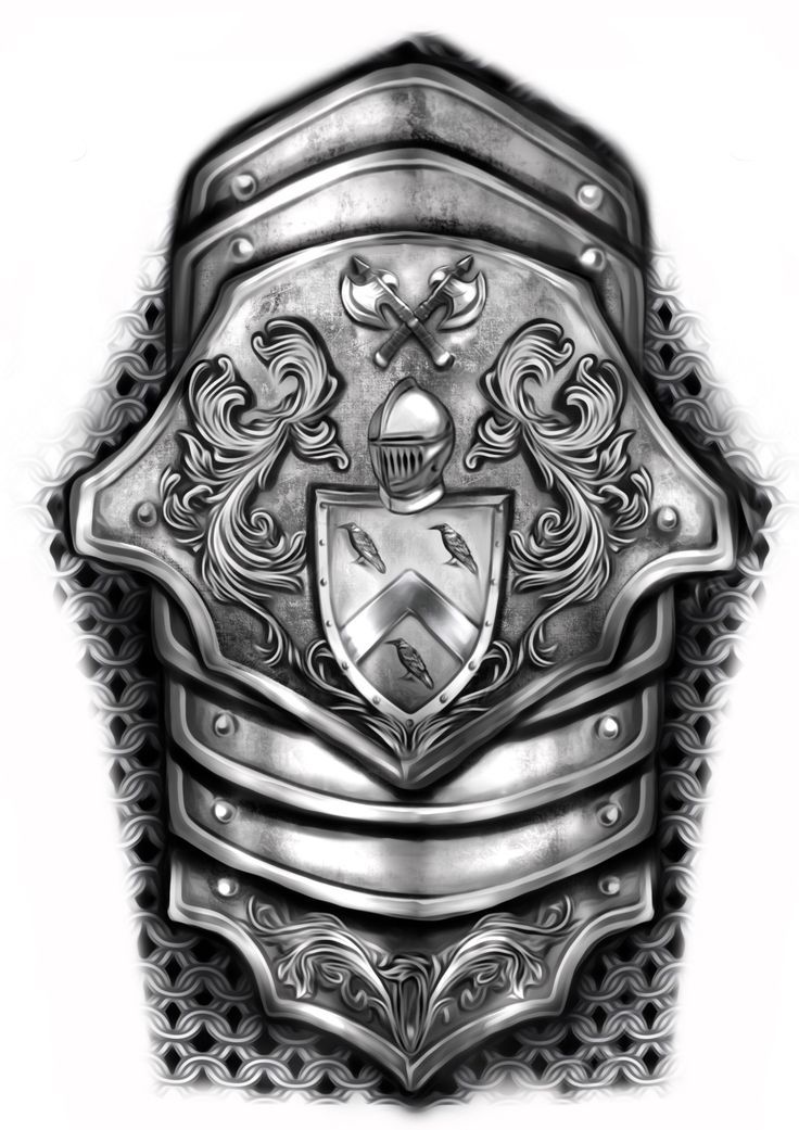 a drawing of a metal shield with ornate designs