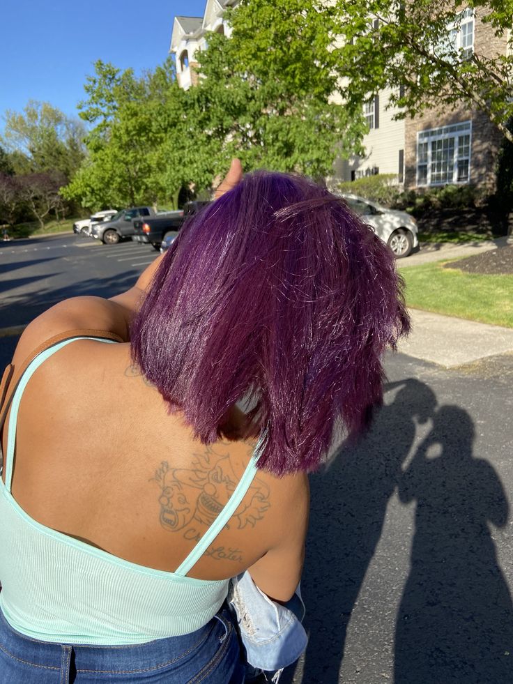 Purple Ombre Hair Black Women, Purple On Black Women, Violet Natural Hair Black Women, Dark Purple Natural Hair Black Women, Red And Purple Hair Black Women, Plum Natural Hair Black Women, Plum Natural Hair, Purple And Pink Hair Black Women, Purple Hair Natural Black Women