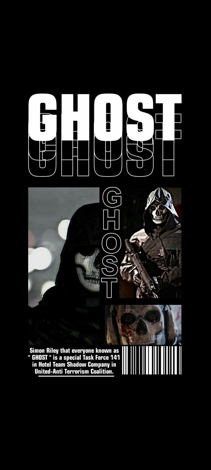 a poster with the words ghost ghost written in black and white on it's front cover