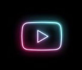 a neon video play button in the dark