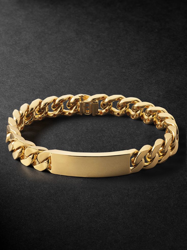 SHAY's bracelet is handcrafted from gold with chunky Cuban links that sit flat against your wrist. It's centred by a smooth 'ID' plaque that you could have engraved with a word or date of significance. Ideal Male Body, Gold Chain Bracelet, Bracelet For Men, Fine Jewelry Bracelets, Gold Bracelet Chain, Fine Jewelry Designers, Luxury Gifts, A Word, Mr Porter