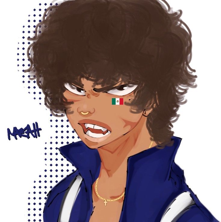 a drawing of a person with an italian flag painted on their face and hair in the colors of italy