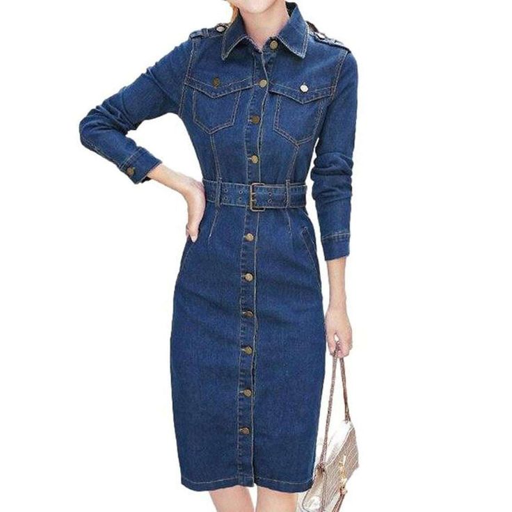 Step back in time and embrace the '90s trend with our Spring-Summer 2023 Collection of Knee-Length Jeans Dress! This medium wash denim dress. with its edgy distressed pattern. buttoned closure and sleek slim fit. is the perfect combination of contemporary fashion and nostalgic grunge.Why You'll Love It: Iconic '90s Look: Our Knee-Length Jeans Dress embodies the spirit of rebellion intertwined with refined sophistication. Distinctive Distressed Pattern: Expertly crafted wear and tear. capturing a Fitted Knee-length Denim Jeans, Non-stretch Denim Dress With Pockets, Fitted Denim Blue Dress, Fitted Denim Blue Denim Dress, Trendy Washed Blue Denim Dress For Fall, Fitted Midi Length Denim Dress, Fitted Denim Blue Midi Length Dress, Fitted Denim Blue Midi Denim Dress, Fitted Midi Denim Dress In Denim Blue