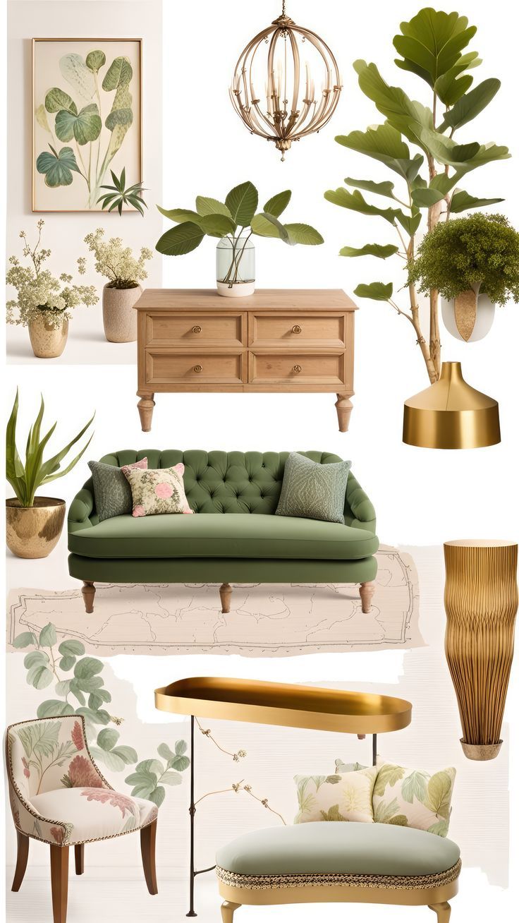 a living room filled with furniture and plants