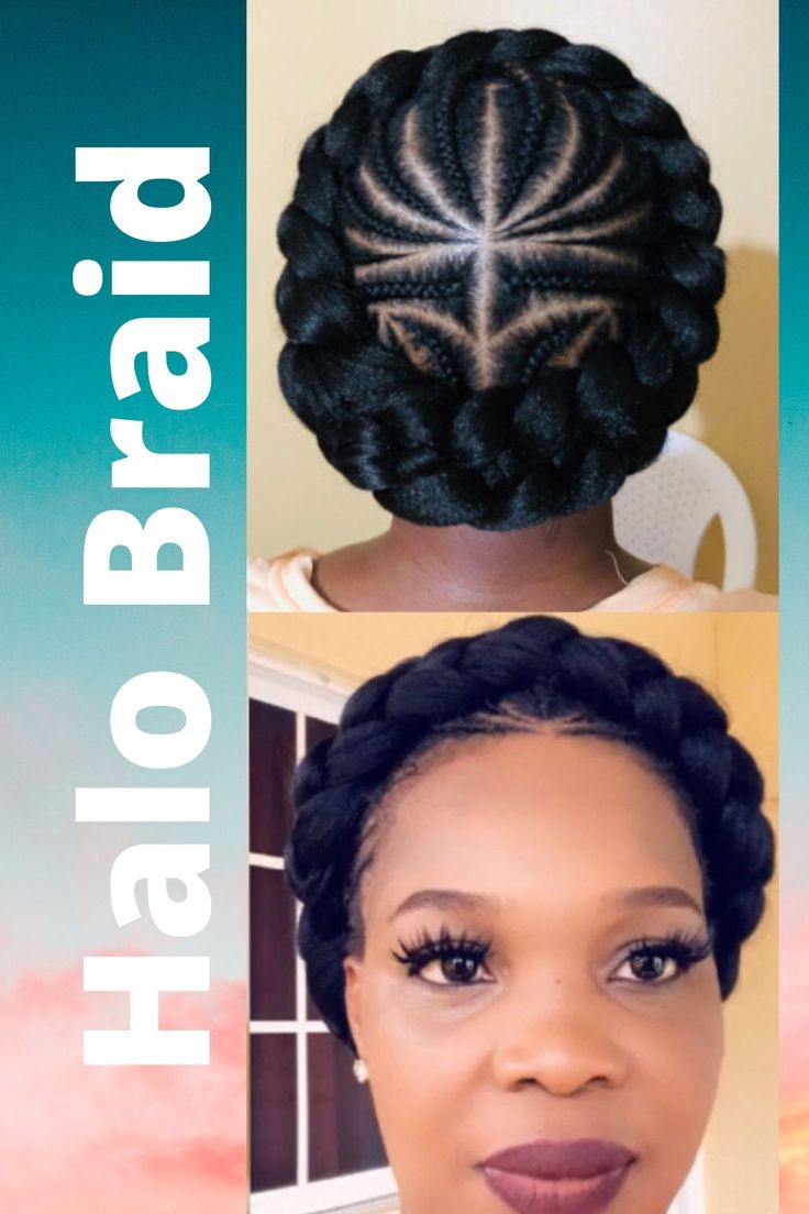 Halo Braid With Cornrows, Braid Halo Crowns, Halo Cornrow Hairstyles, Braided Halo Hairstyles For Black Women, Halo Hairstyles For Black Women, Ghana Braids Hairstyles Updo, Crown Braids For Black Women, Halo Braids For Black Women, Halo Braid With Weave