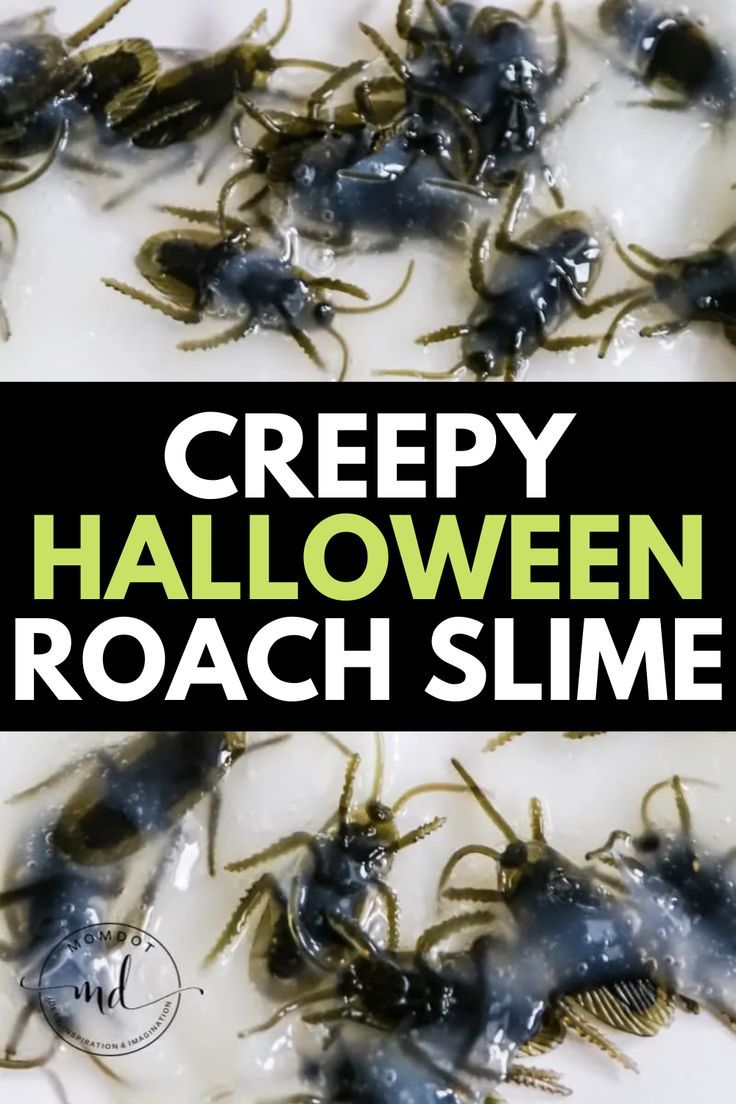 creepy halloween roach slime with text overlay