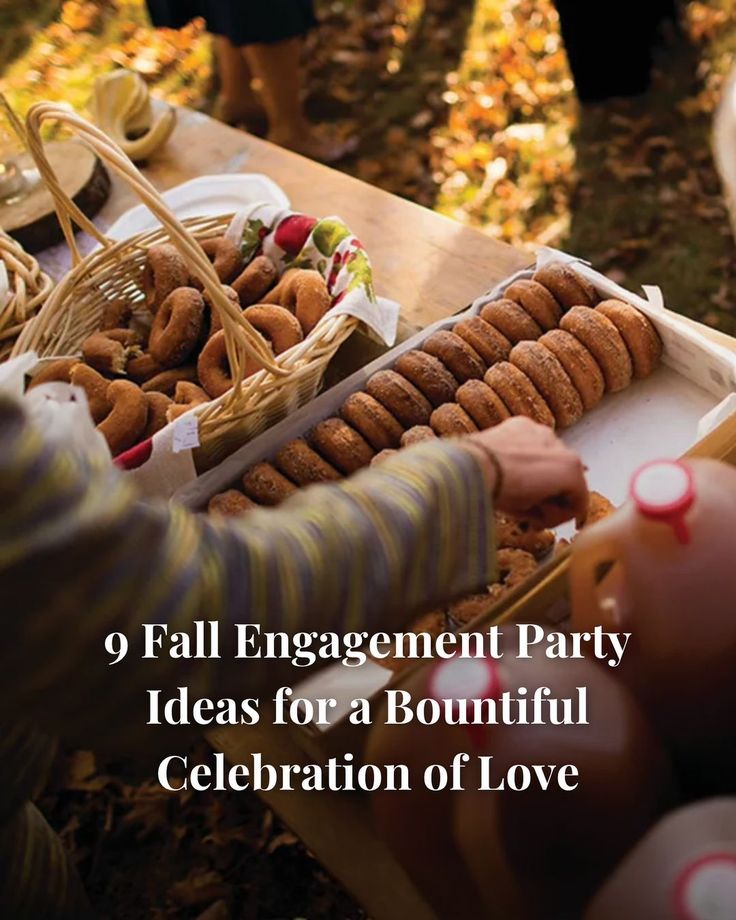 an image of people serving food to each other on a table with the words 9 fall engagement party ideas for a bountiful celebration of love