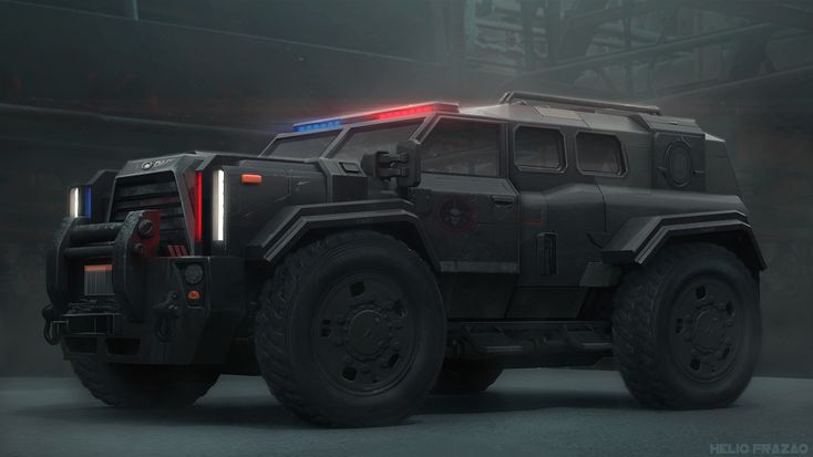 an armored vehicle is shown in the dark