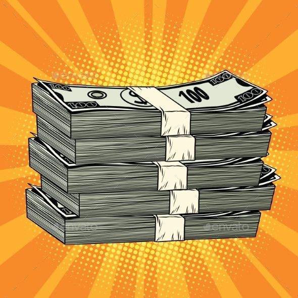 stacks of money on top of each other in front of an orange and yellow background