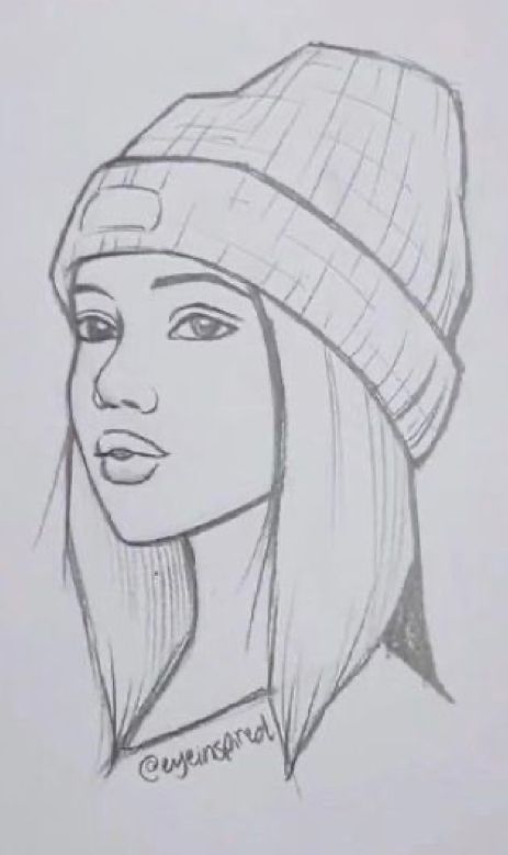 a drawing of a woman wearing a beanie