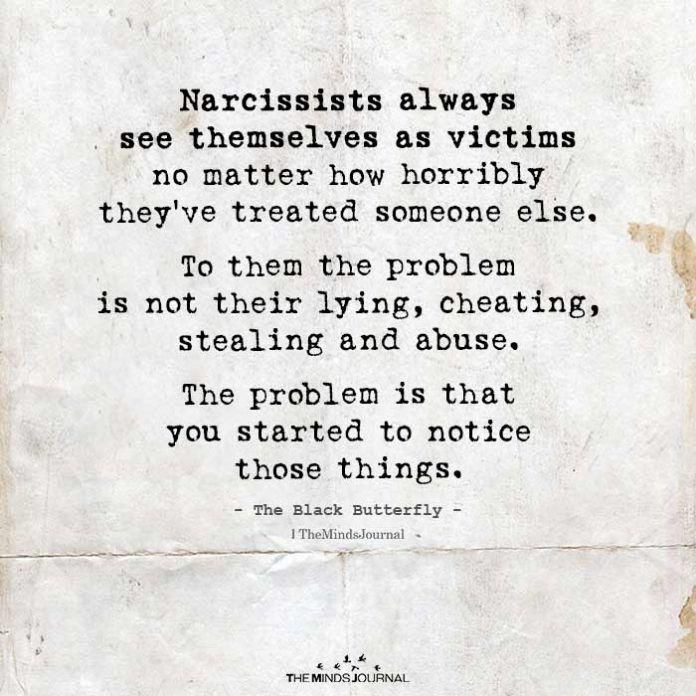 an old black and white photo with a quote from the book narcissists always see themselves as victims