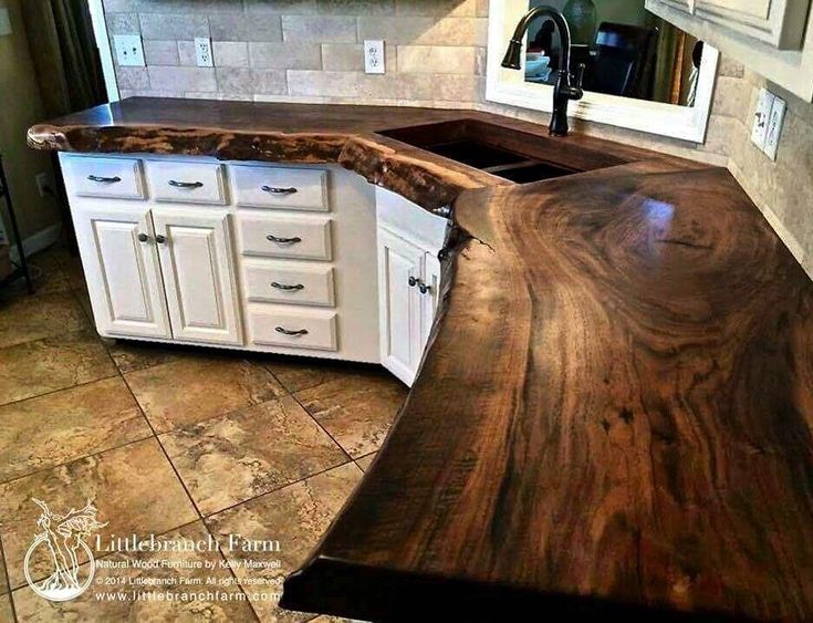 Granite countertops are so overdone. I love the traditional rustic look of wooden countertops. What do you think? Natural Wood Furniture by Kelly Maxwell of LittleBranch Farm. 🌳www.littlebranchfarm.com  Wood is a traditional countertop material that has lost prominence over the years due both to the widespread popularity of granite and other solid surfaces, and to the mistaken perception that wood can harbor germs and bacteria. In fact, according to a 1993 University of Wisconsin study in which Wood Counters, Dapur Rustic, Koti Diy, Cabinets Painted, Wood Countertop, Wood Countertops, Farmhouse Style Kitchen, Style At Home, Counter Top