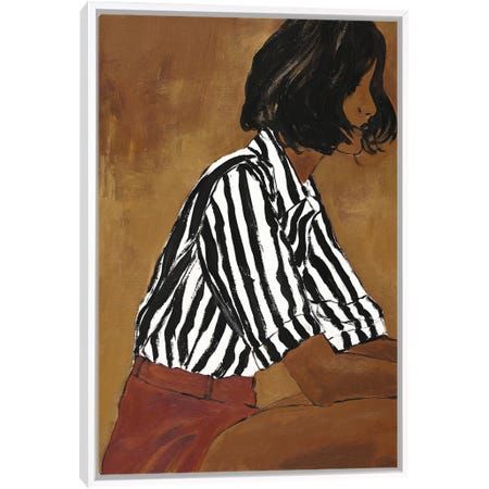 a painting of a woman wearing a striped shirt