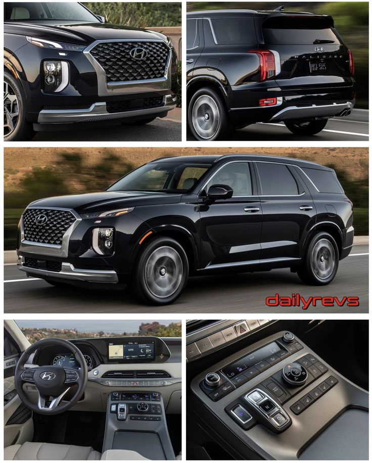 four different views of the inside and outside of a vehicle, including an suv's dashboard