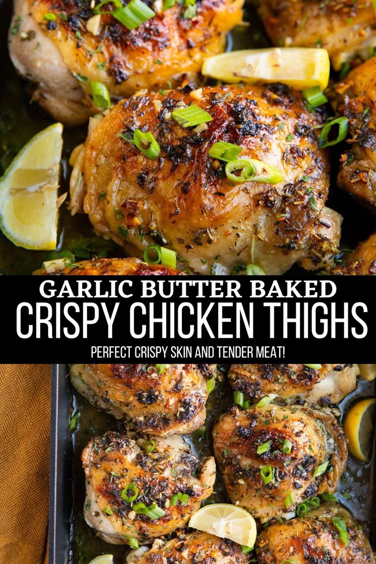 garlic butter baked chicken thighs Chicken With Skin On Recipes, Chicken Thigh Side Dishes, Recipes For Two People Dinners, Garlic Butter Baked Chicken, Garlic Butter Chicken Thighs, Butter Baked Chicken, Baked Garlic Chicken, Garlic Chicken Thighs, Chicken Thights Recipes