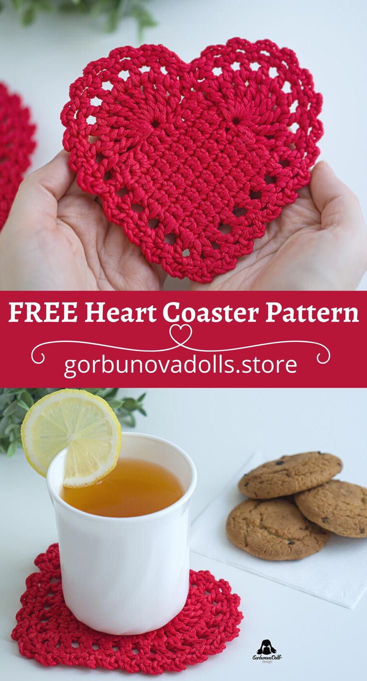 Crochet Heart Coaster Heart Coaster Pattern, Crochet Heart Coaster, Custard Pies, Free Heart Crochet Pattern, Crocheted Heart, Crochet Valentine Patterns, Heart Coaster, Crochet Coasters Free Pattern, Coaster Pattern