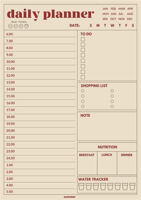 a printable daily planner is shown with the date and time for each item to be purchased